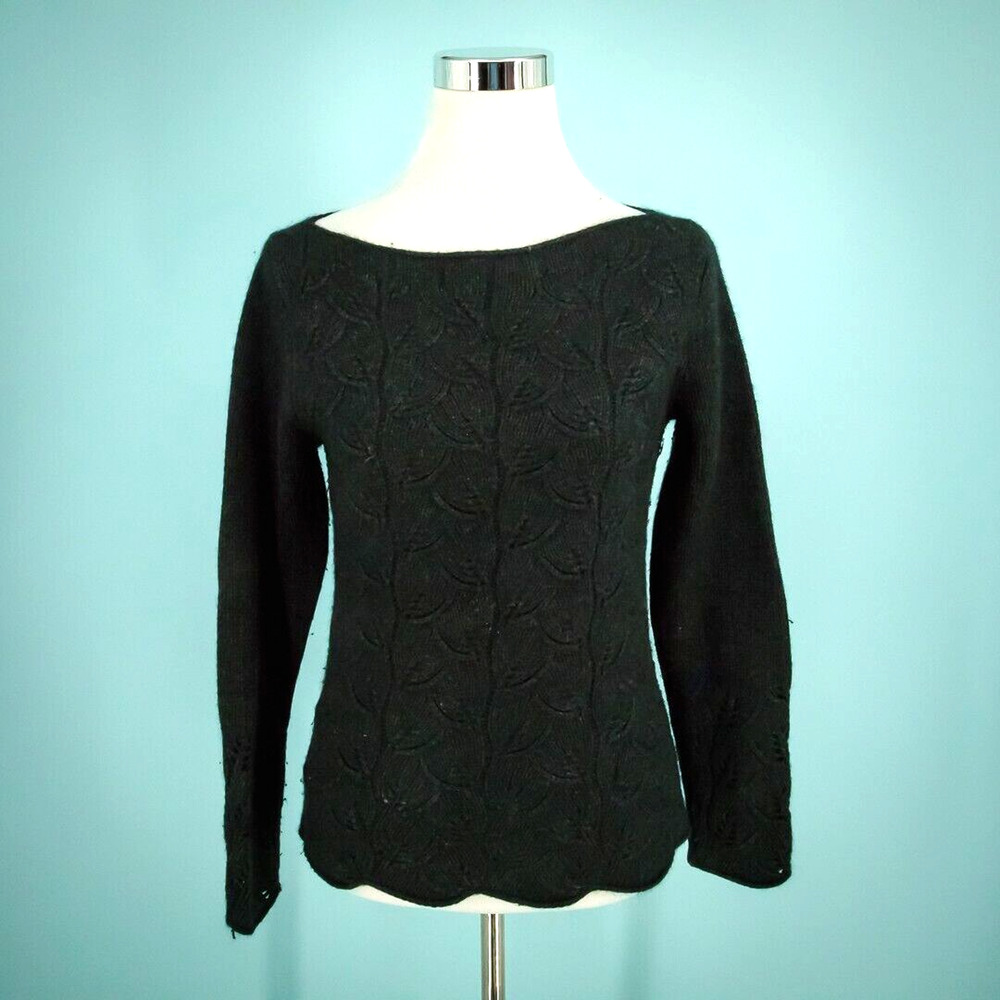 Ann Taylor Size Small S Gray Boat Neck Cable Knit Lambswool Angora Knit Sweater